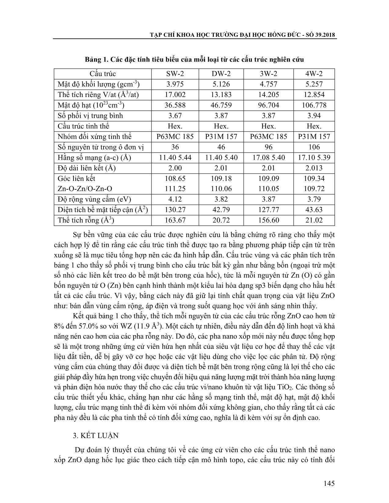 Nghiên cứu mô phỏng động lực phân tử cấu trúc nano xốp ZnO kênh rỗng dạng lục giác trang 7