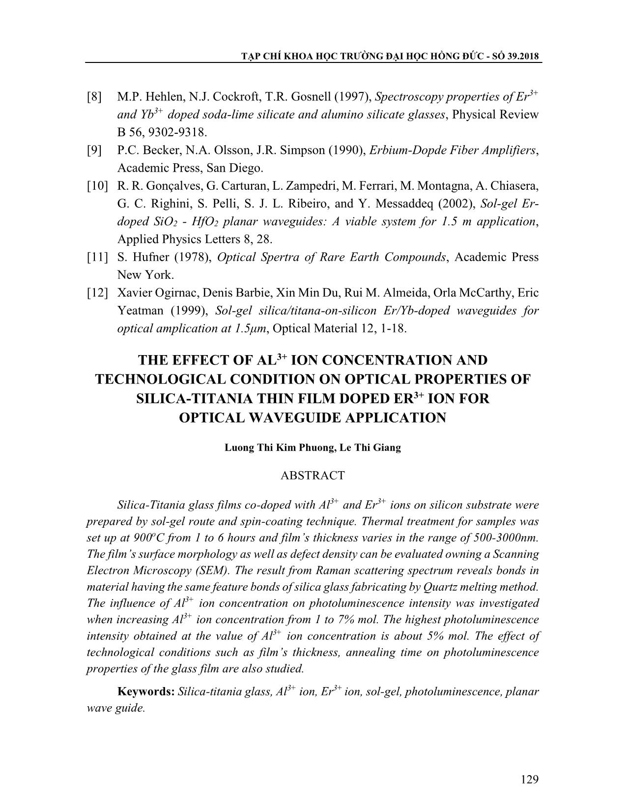 Ảnh hưởng của nồng độ ion Al3+ và điều kiện công nghệ tới tính chất quang của màng Silica-titania pha tạp ion Er3+ ứng dụng trong quang dẫn sóng trang 10