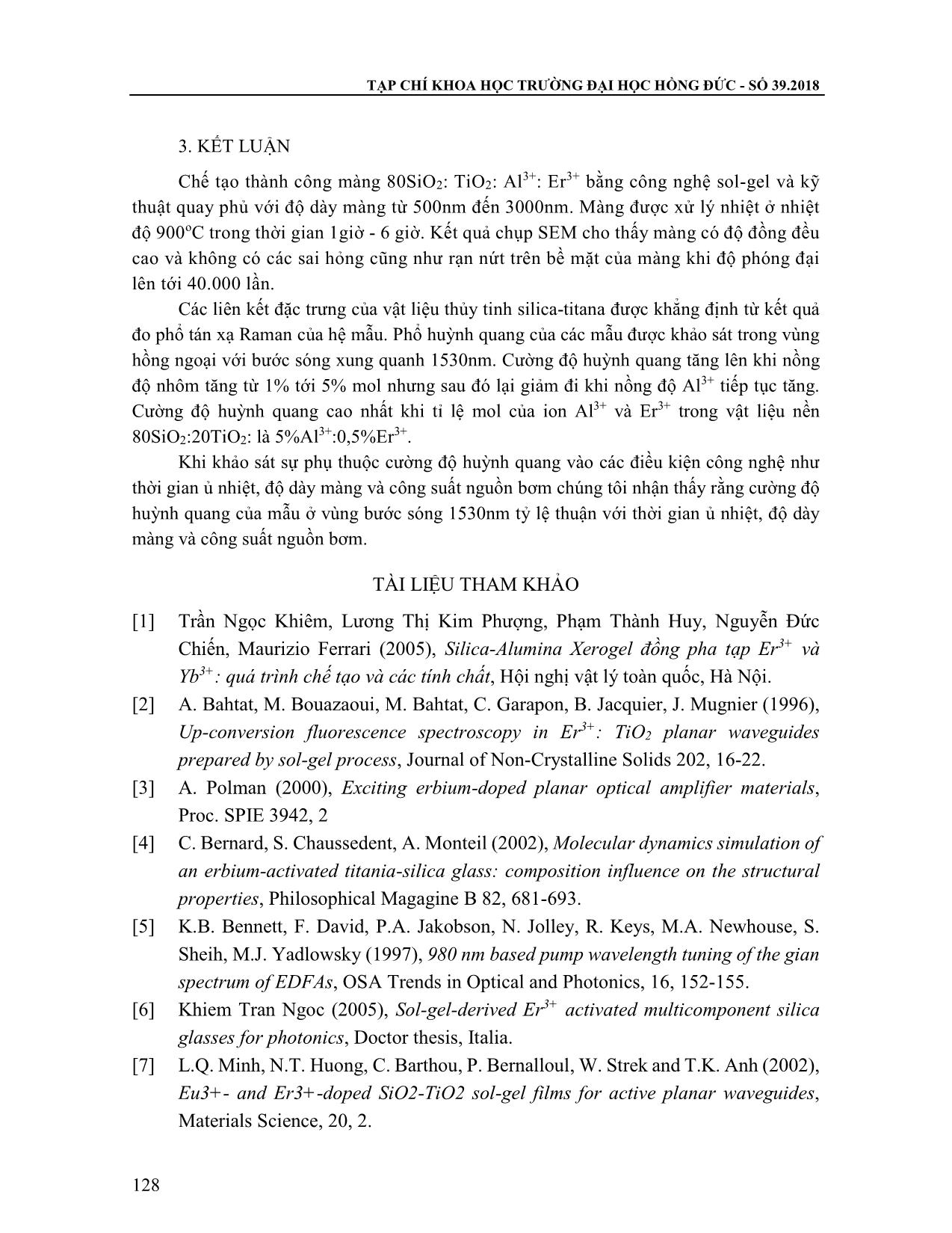 Ảnh hưởng của nồng độ ion Al3+ và điều kiện công nghệ tới tính chất quang của màng Silica-titania pha tạp ion Er3+ ứng dụng trong quang dẫn sóng trang 9