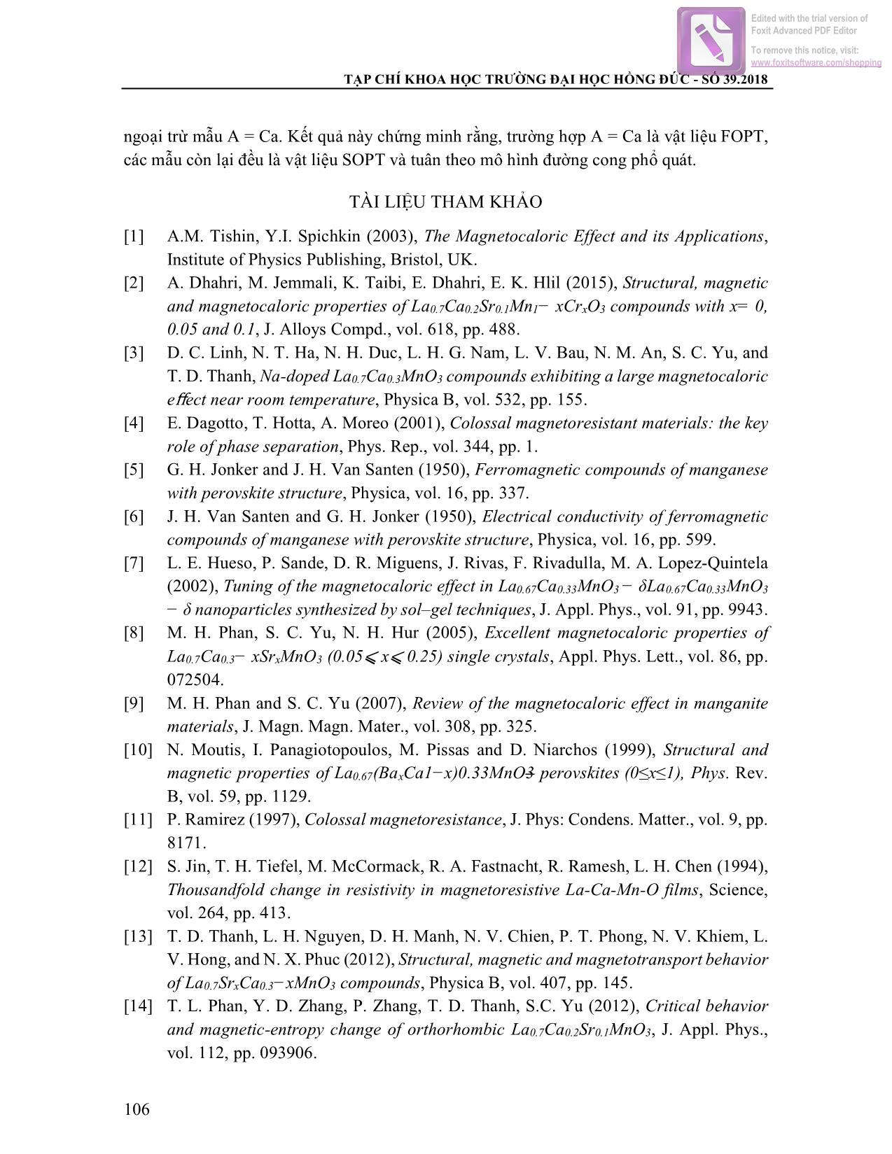 Tính chất từ nhiệt của hệ vật liệu Perovskite nền mangan La₀,7A₀,3MnO₃ với A Là Ca, Sr và Ba trang 10