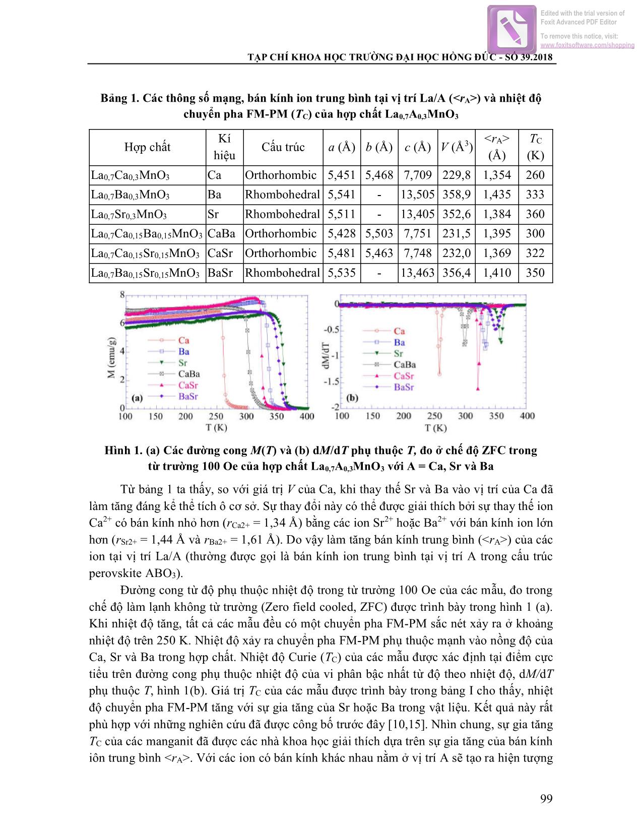 Tính chất từ nhiệt của hệ vật liệu Perovskite nền mangan La₀,7A₀,3MnO₃ với A Là Ca, Sr và Ba trang 3