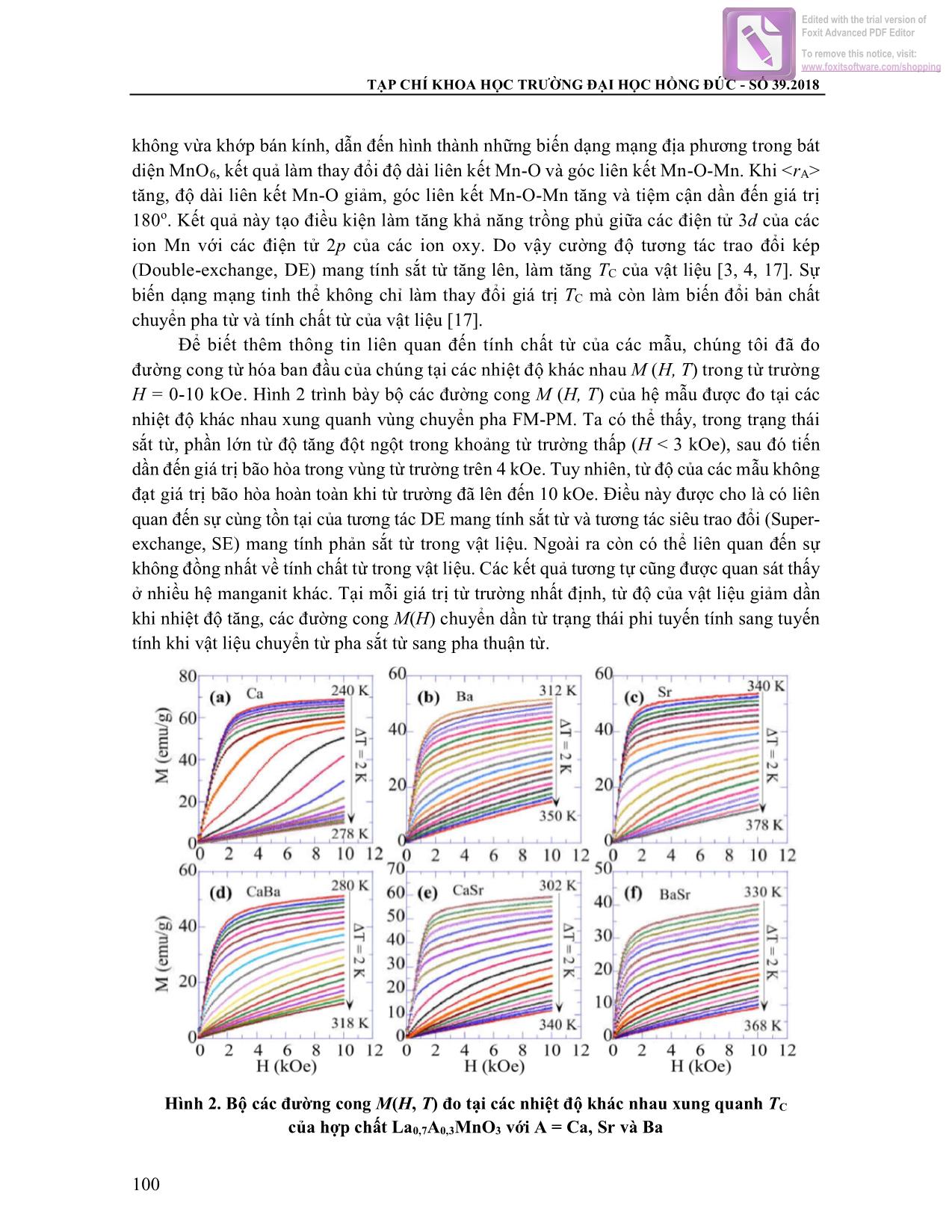 Tính chất từ nhiệt của hệ vật liệu Perovskite nền mangan La₀,7A₀,3MnO₃ với A Là Ca, Sr và Ba trang 4
