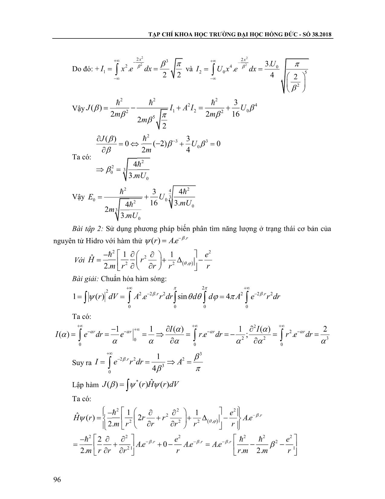 Sử dụng phương pháp biến phân Ritz trong các bài tập cơ học lượng tử cho sinh viên chuyên ngành Vật lý của trường Đại học Hồng Đức trang 4