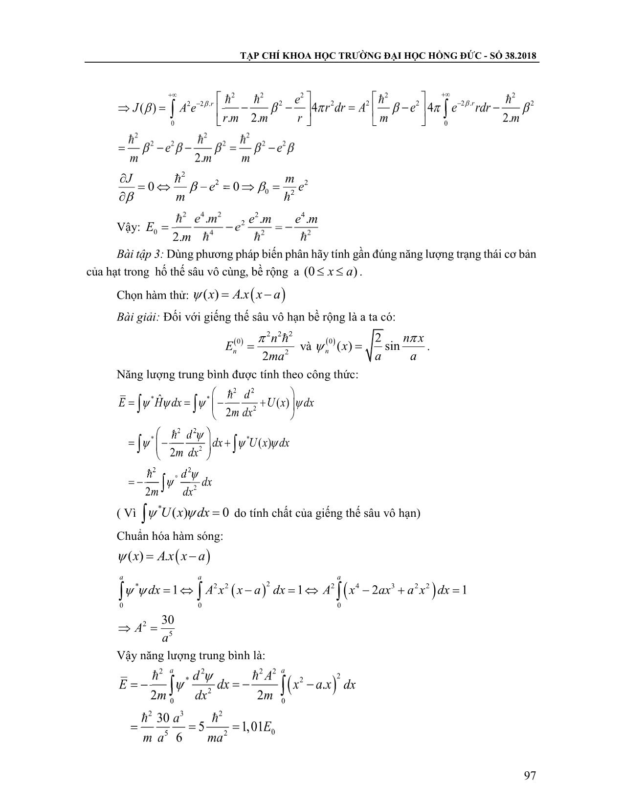 Sử dụng phương pháp biến phân Ritz trong các bài tập cơ học lượng tử cho sinh viên chuyên ngành Vật lý của trường Đại học Hồng Đức trang 5