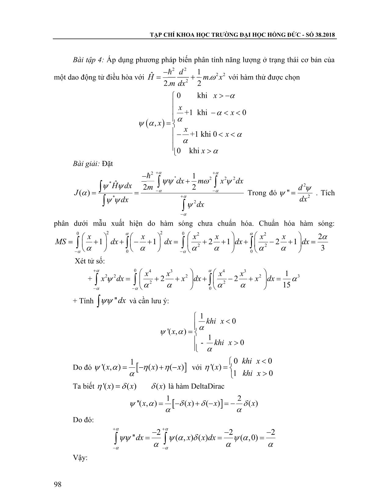 Sử dụng phương pháp biến phân Ritz trong các bài tập cơ học lượng tử cho sinh viên chuyên ngành Vật lý của trường Đại học Hồng Đức trang 6