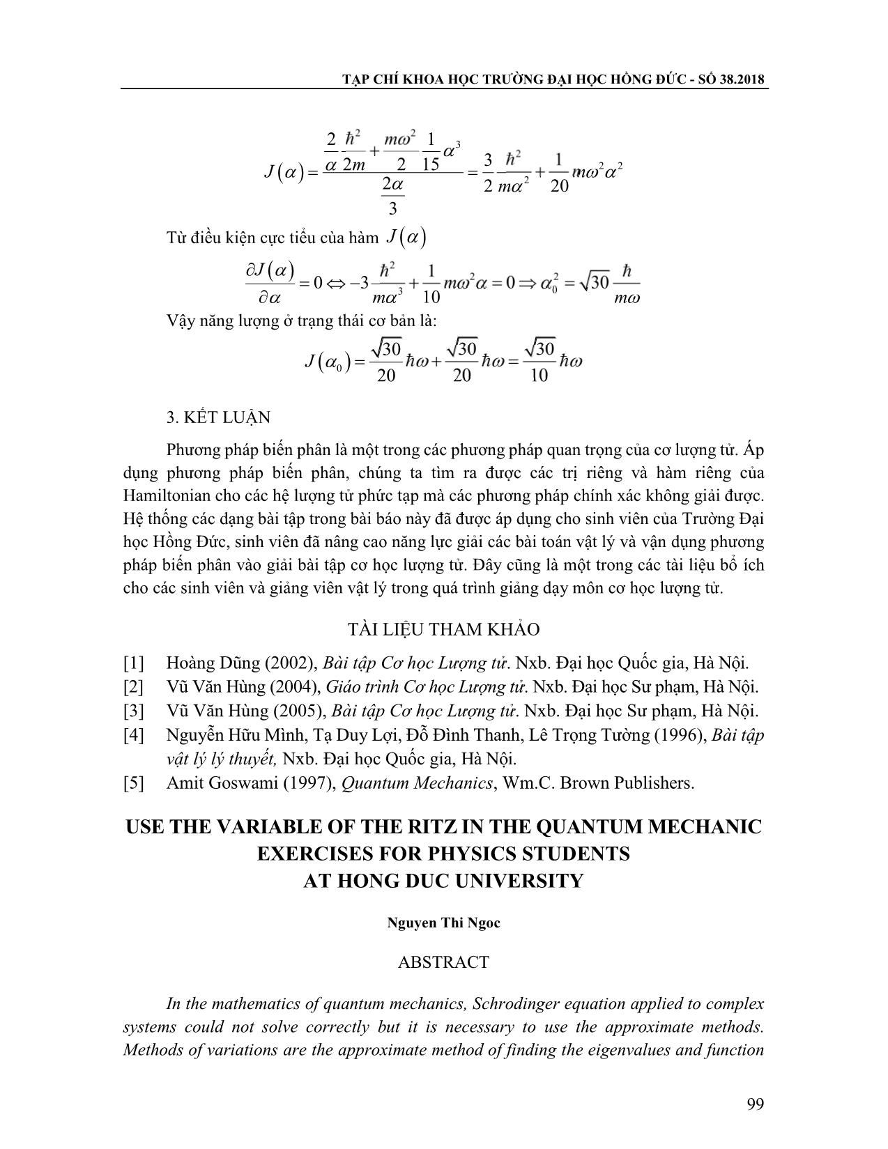 Sử dụng phương pháp biến phân Ritz trong các bài tập cơ học lượng tử cho sinh viên chuyên ngành Vật lý của trường Đại học Hồng Đức trang 7