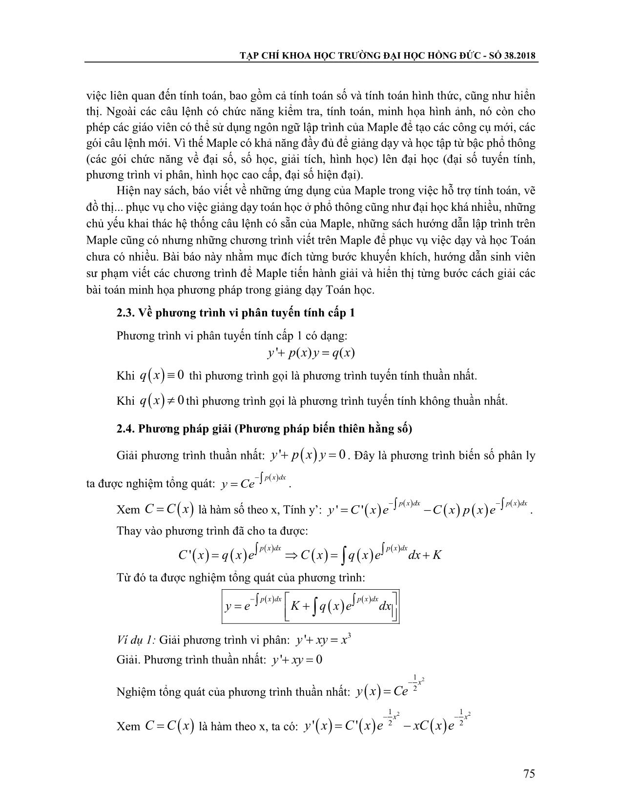 Dạy và học phương trình vi phân với sự trợ giúp phần mềm toán học Maple trang 2