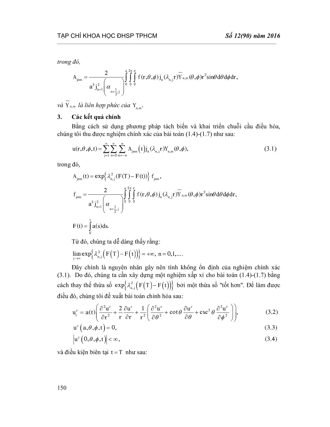 Chỉnh hóa bài toán nhiệt ngược với hệ số phụ thuộc thời gian trong tọa độ cầu trang 6
