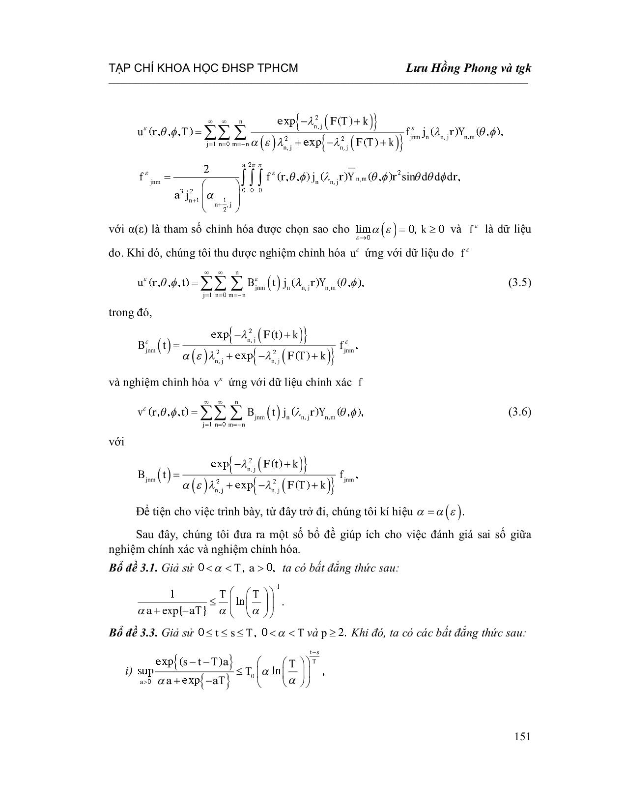 Chỉnh hóa bài toán nhiệt ngược với hệ số phụ thuộc thời gian trong tọa độ cầu trang 7