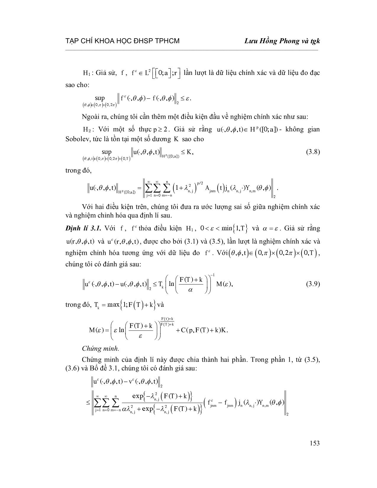 Chỉnh hóa bài toán nhiệt ngược với hệ số phụ thuộc thời gian trong tọa độ cầu trang 9