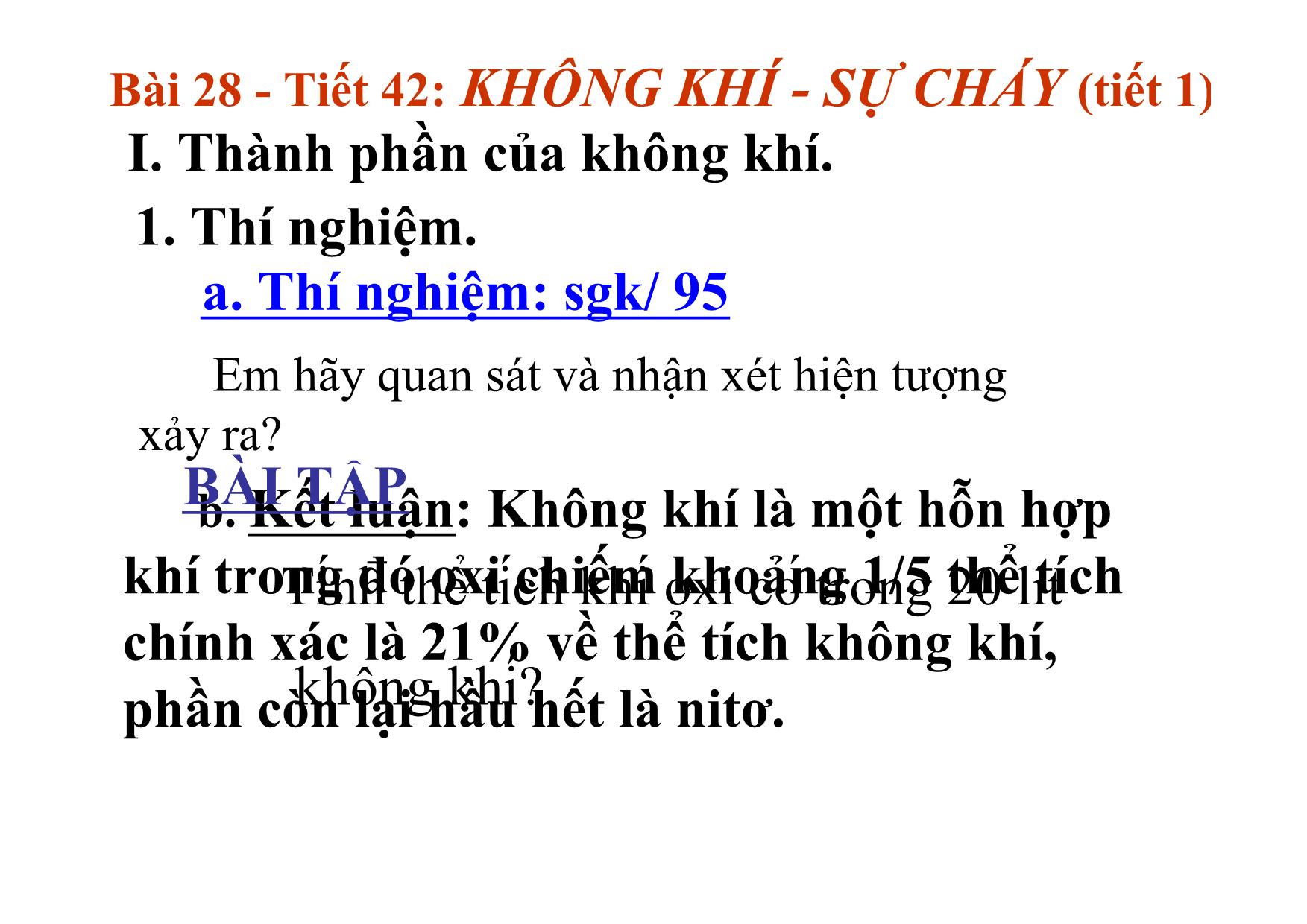 Bài giảng Hóa học Lớp 8 - Tiết 42, Bài 28: Không khí. Sự cháy trang 3