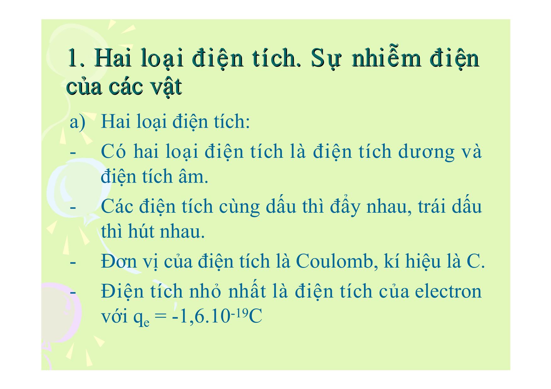 Bài giảng Vật lí Lớp 11 - Bài 1: Điện tích. Định luật Coulomb trang 2