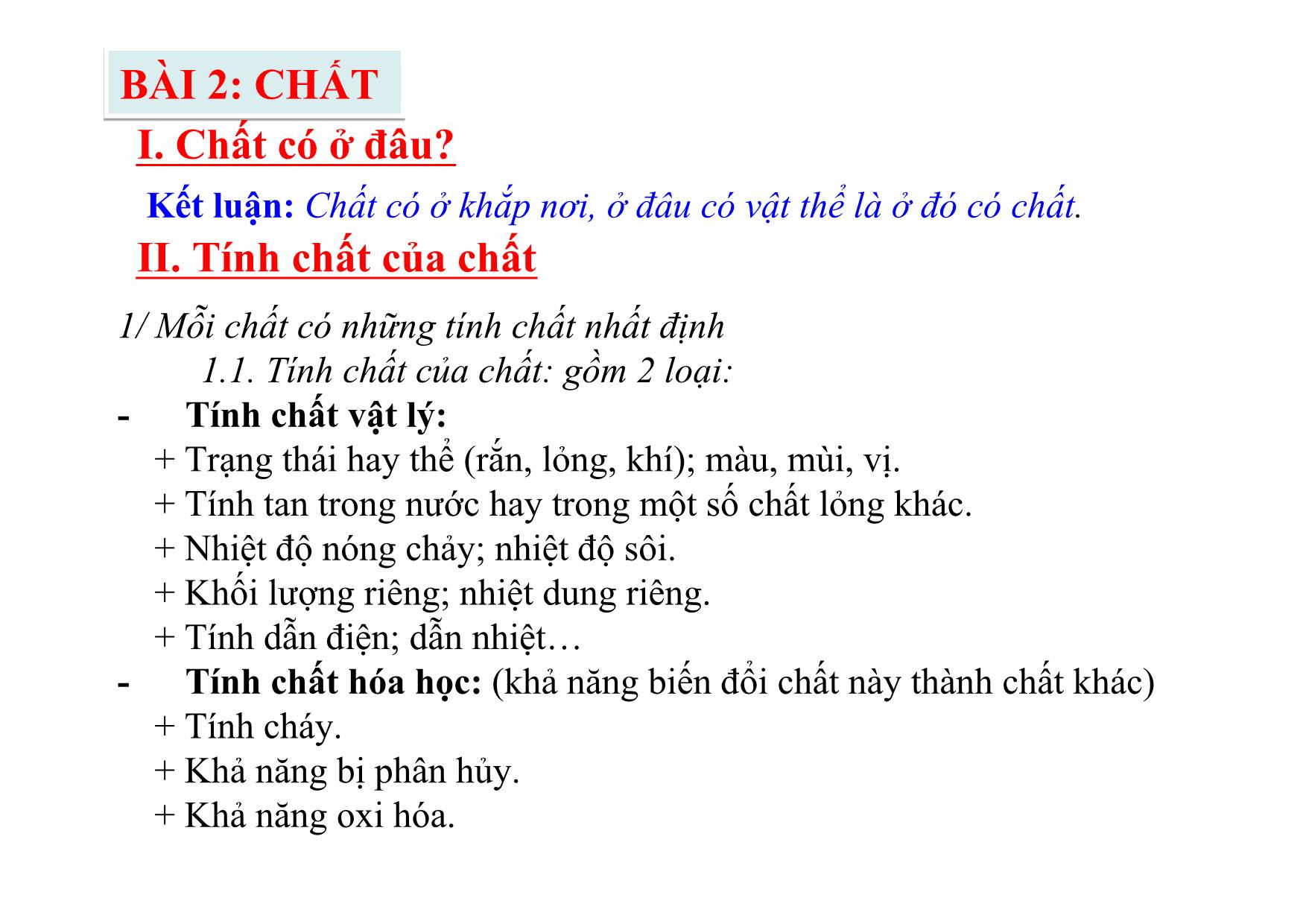 Bài giảng Hóa học Lớp 8 - Bài 2: Chất trang 6