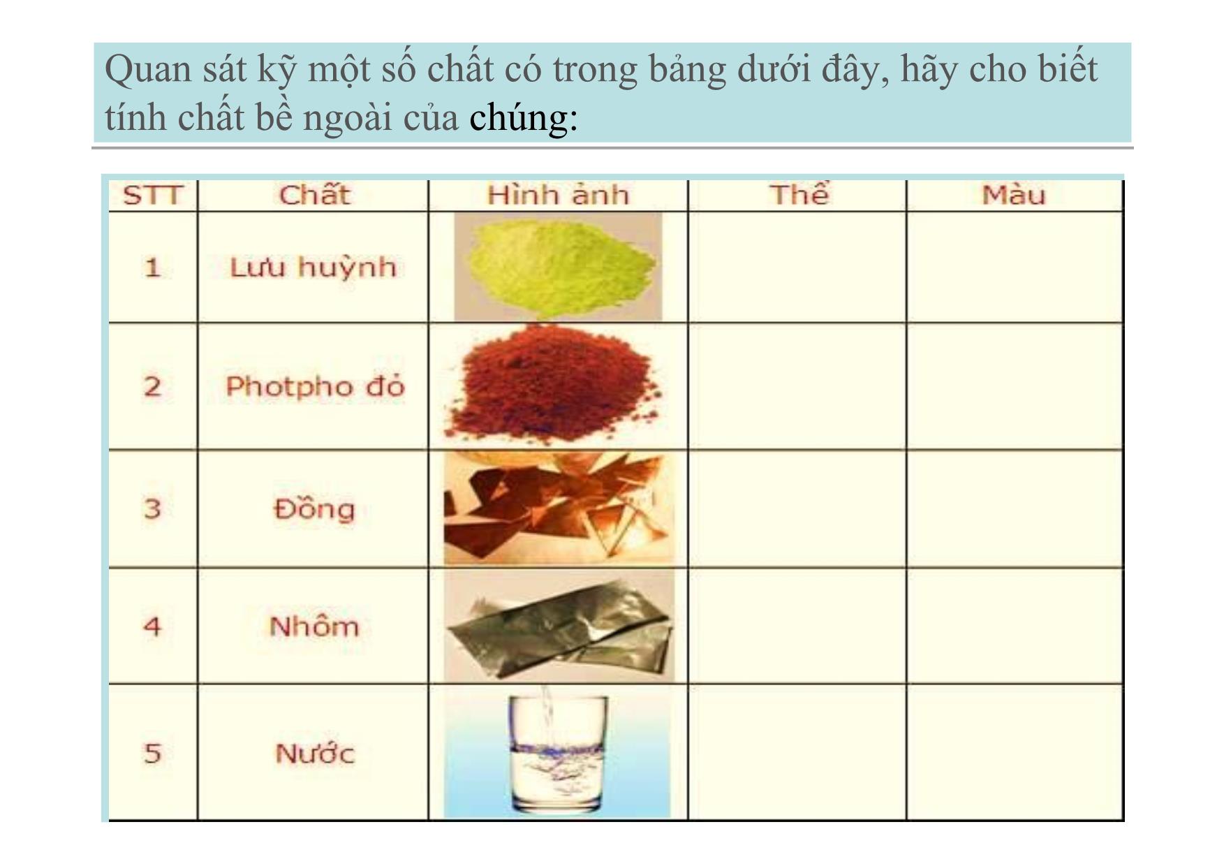 Bài giảng Hóa học Lớp 8 - Bài 2: Chất trang 8