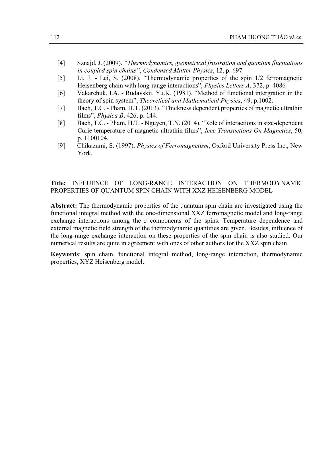 Ảnh hưởng của tương tác trao đổi vùng xa lên các tính chất nhiệt động lực học của chuỗi spin lượng tử với mô hình Heisenberg XXZ trang 9