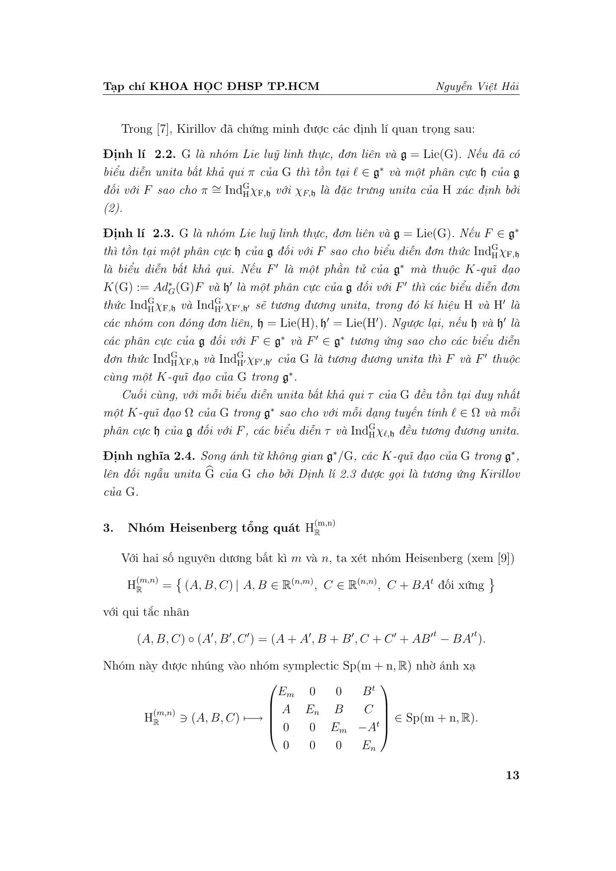 Các biểu diễn của nhóm Heisenberg tổng quát HR(m,n) trang 3