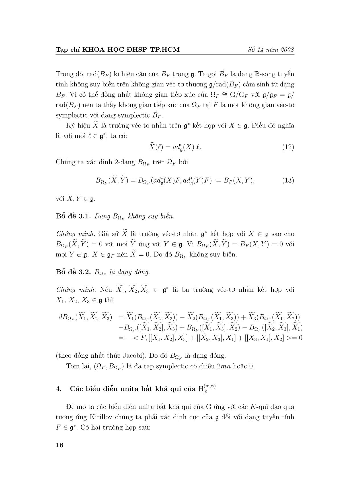 Các biểu diễn của nhóm Heisenberg tổng quát HR(m,n) trang 6