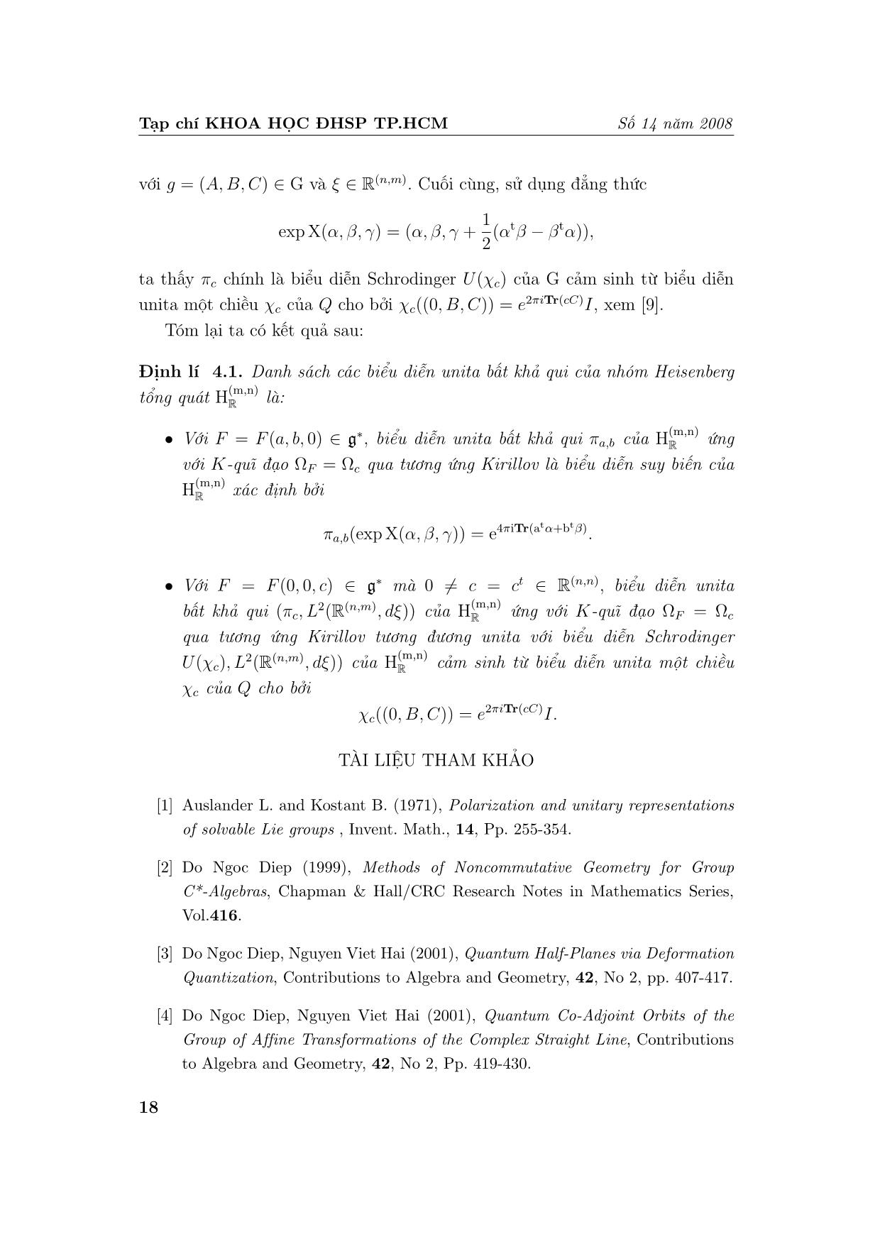 Các biểu diễn của nhóm Heisenberg tổng quát HR(m,n) trang 8