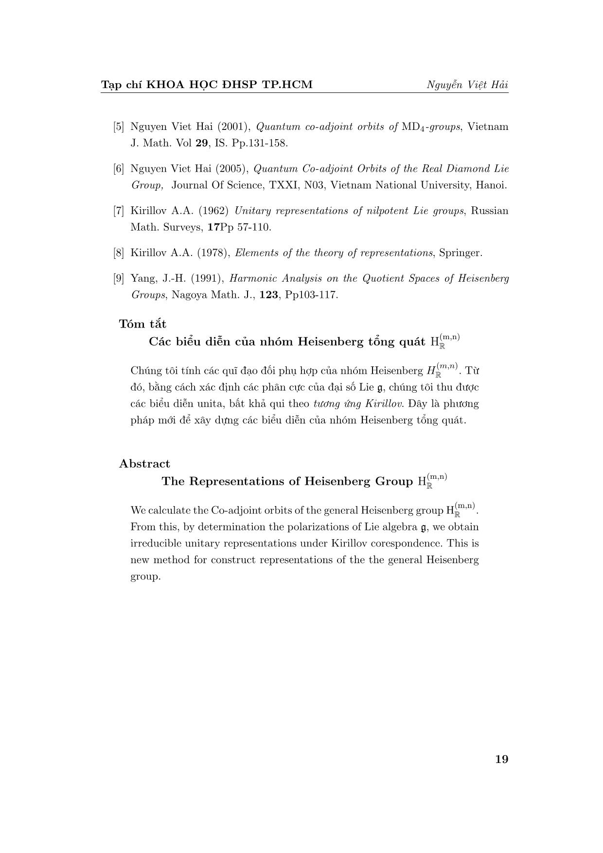 Các biểu diễn của nhóm Heisenberg tổng quát HR(m,n) trang 9