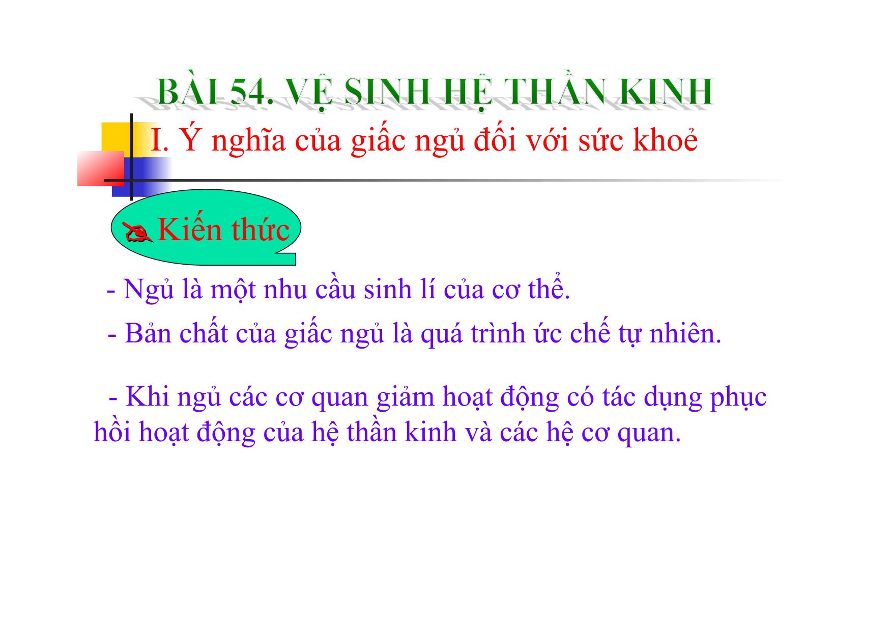 Bài giảng Sinh học Lớp 8 - Bài 54: Vệ sinh hệ thần kinh trang 9