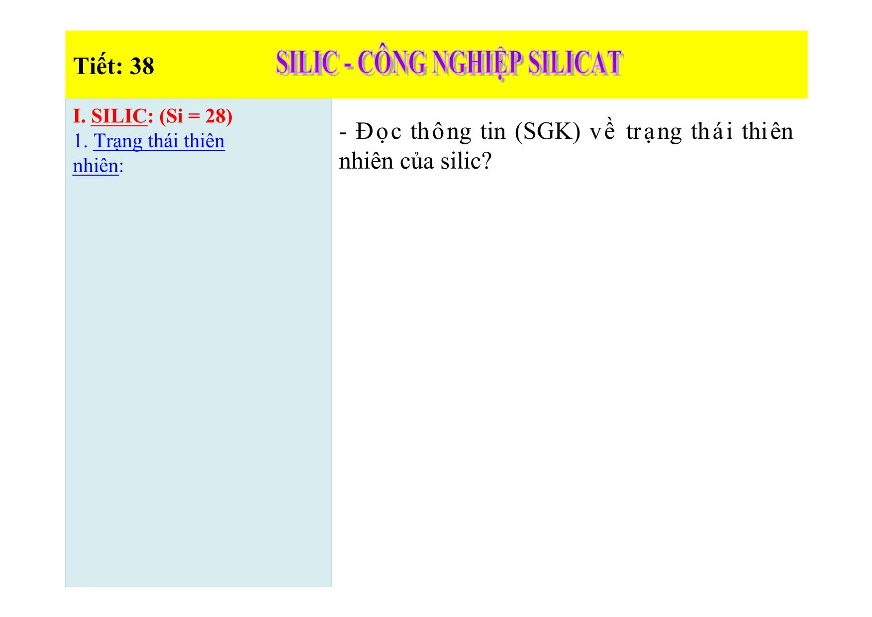 Bài giảng Hóa học Lớp 9 - Tiết 38: Silic. Công nghiệp Silicat trang 3