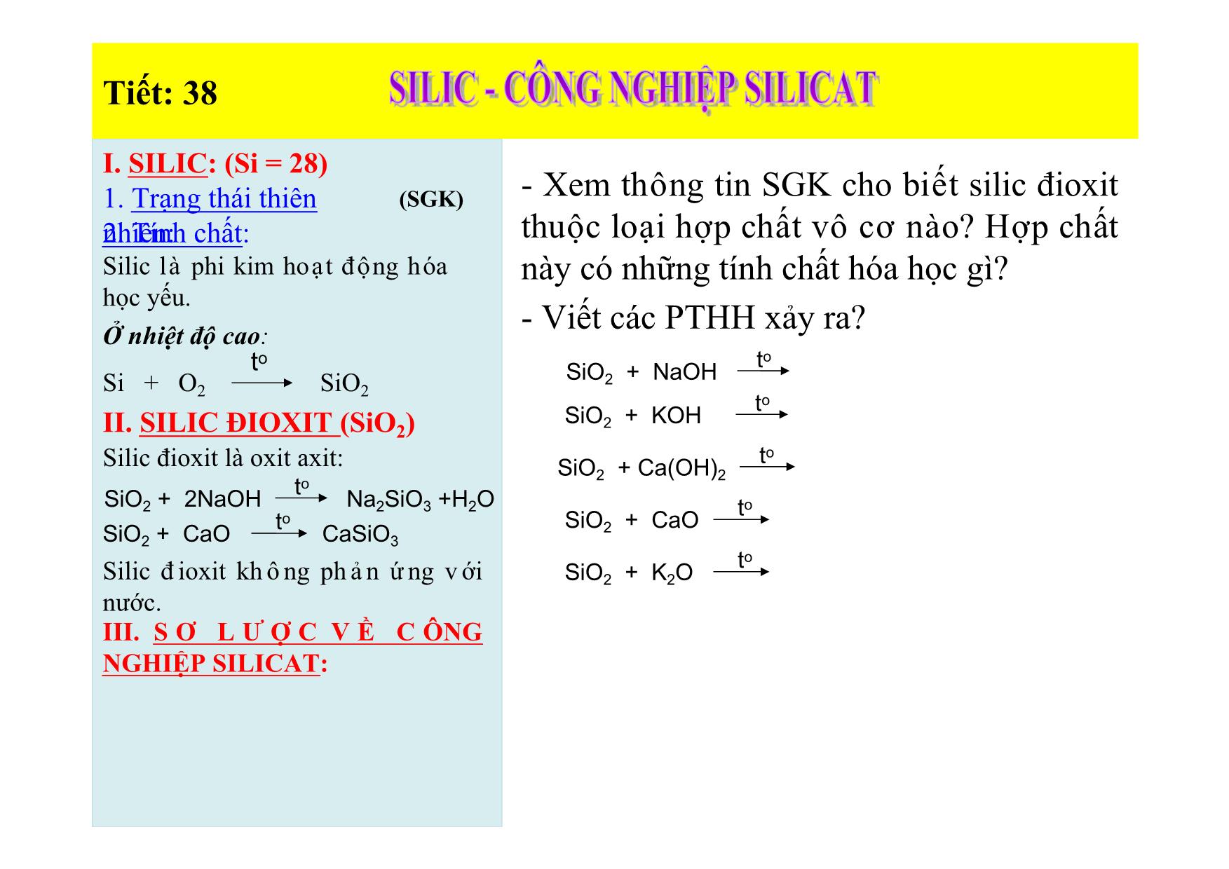 Bài giảng Hóa học Lớp 9 - Tiết 38: Silic. Công nghiệp Silicat trang 7