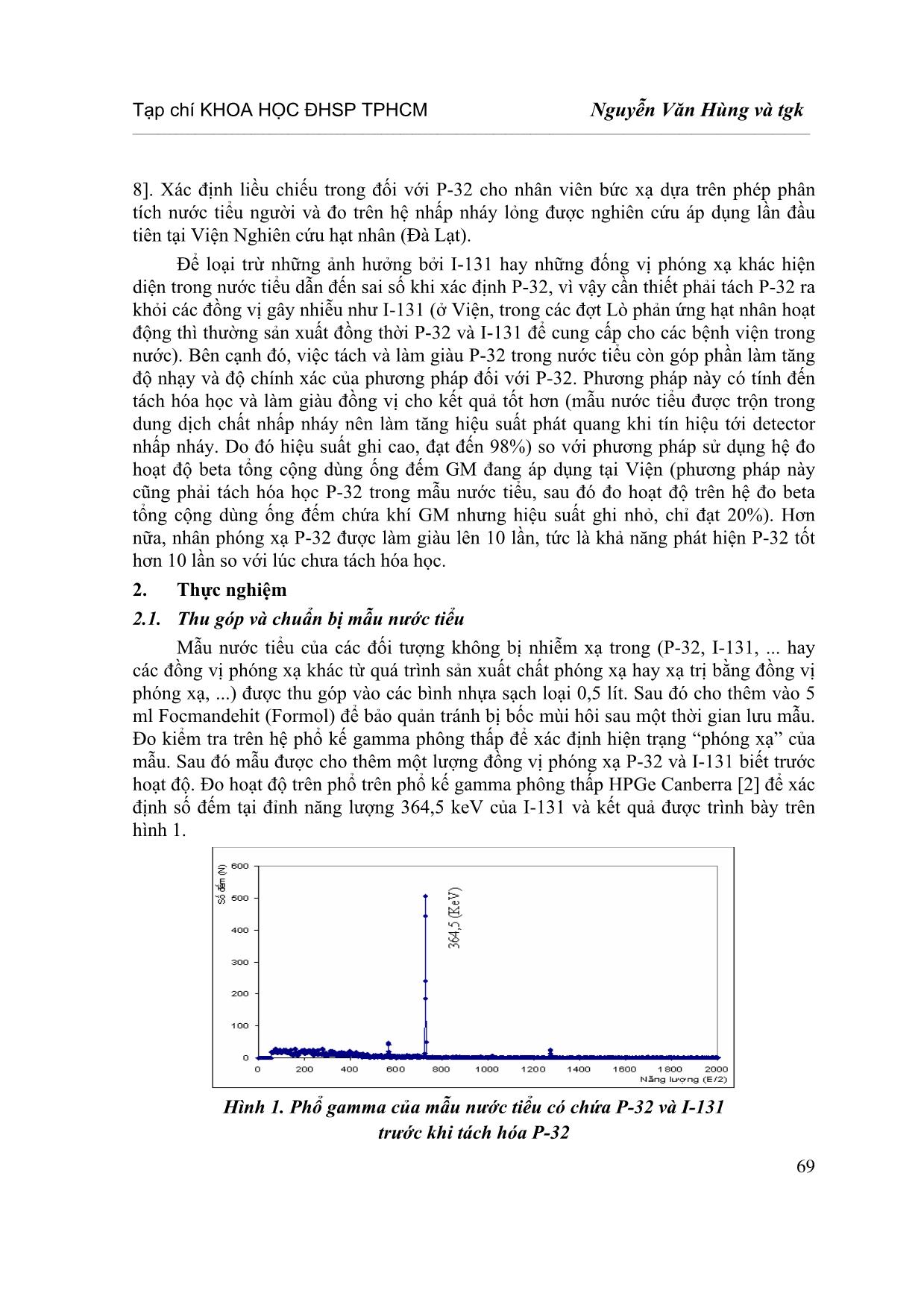 Xác định liều chiếu trong của P-32 cho nhân viên bức xạ bằng phân tích nước tiểu và đo nhấp nháy lỏng trang 2