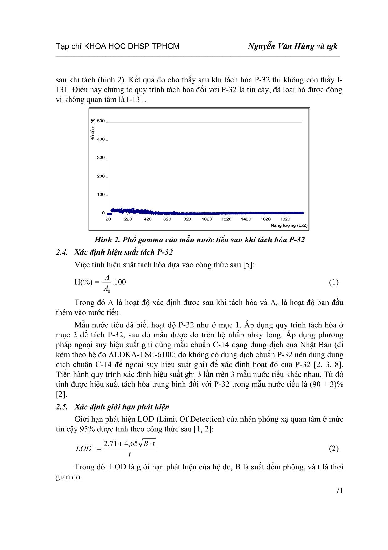 Xác định liều chiếu trong của P-32 cho nhân viên bức xạ bằng phân tích nước tiểu và đo nhấp nháy lỏng trang 4
