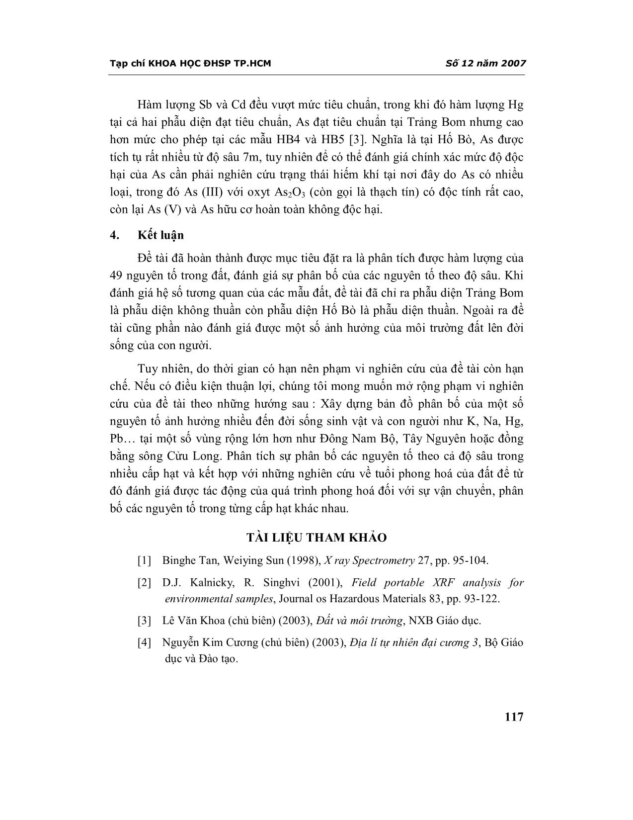 Sử dụng phương pháp huỳnh quang tia X để phân tích sự phân bố của những nguyên tố trong đất theo độ sâu trang 9