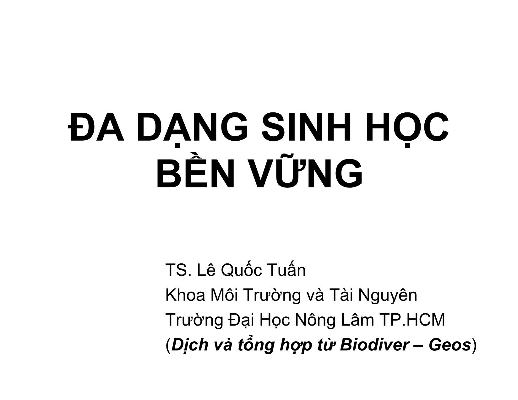 Bài giảng Đa dạng sinh học bền vững trang 1