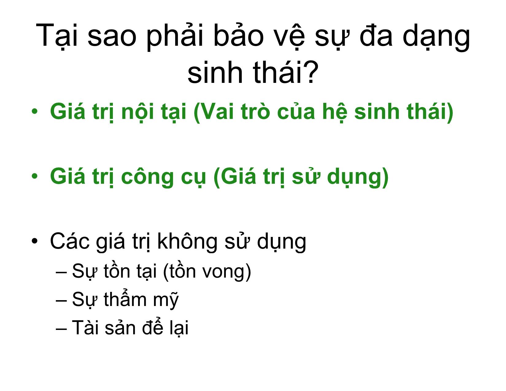 Bài giảng Đa dạng sinh học bền vững trang 6