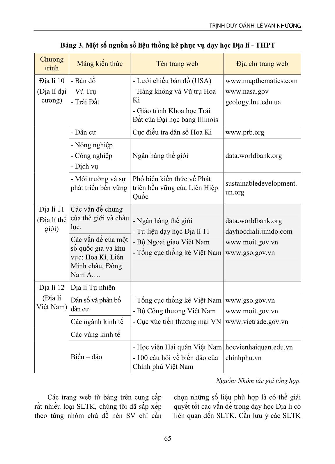 Thực trạng và biện pháp phát triển năng lực sử dụng số liệu thống kê trong dạy học Địa lí trung học phổ thông cho sinh viên ngành Sư phạm Địa lí trang 7