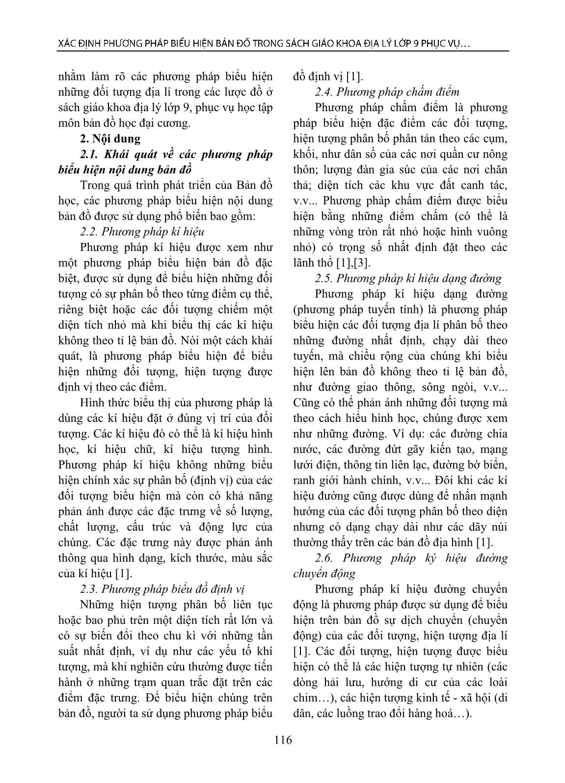 Xác định phương pháp biểu hiện bản đồ trong sách giáo khoa Địa lý lớp 9 phục vụ học tập môn Bản đồ học đại cương trang 2