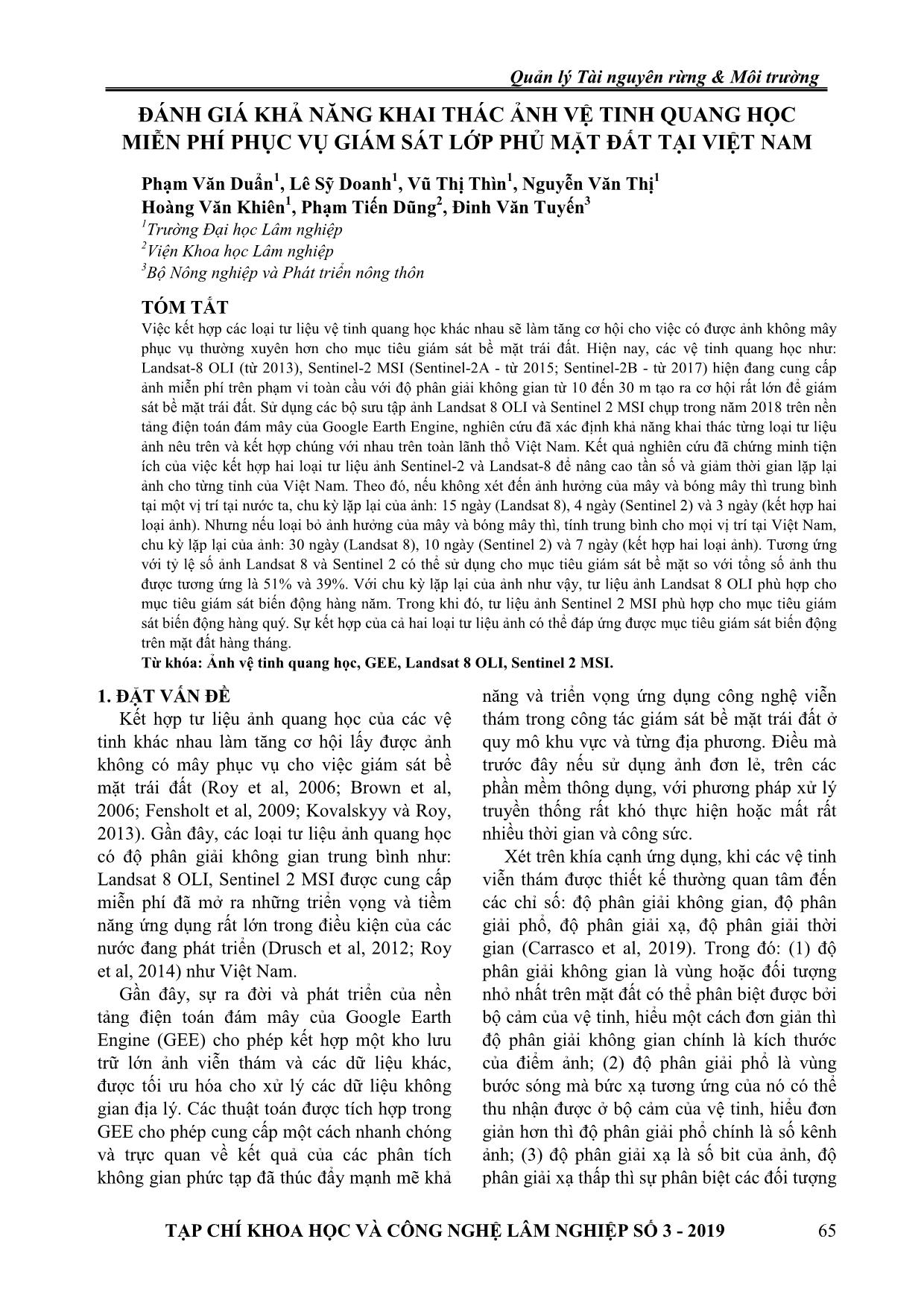 Đánh giá khả năng khai thác ảnh vệ tinh quang học miễn phí phục vụ giám sát lớp phủ mặt đất tại Việt Nam trang 1