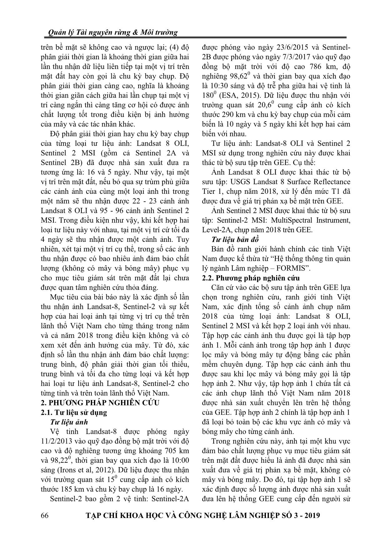 Đánh giá khả năng khai thác ảnh vệ tinh quang học miễn phí phục vụ giám sát lớp phủ mặt đất tại Việt Nam trang 2