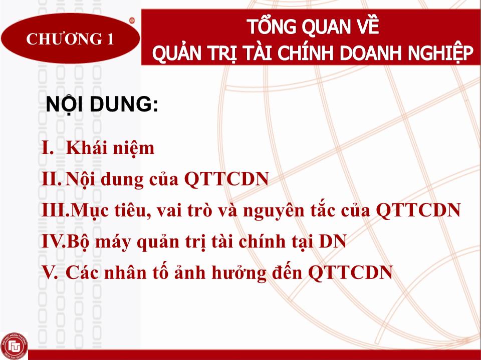 Bài giảng Quản trị tài chính doanh nghiệp - Chương 1: Tổng quan về quản trị tài chính doanh nghiệp trang 1