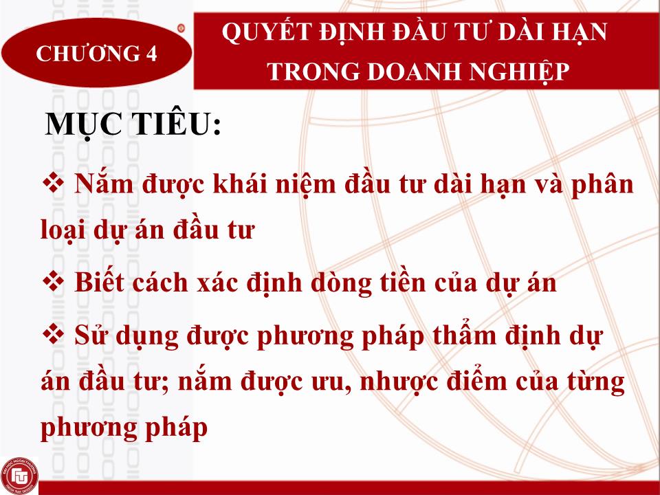 Bài giảng Quản trị tài chính doanh nghiệp - Chương 4: Quyết định đầu tư dài hạn trong doanh nghiệp trang 1