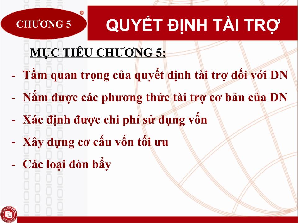 Bài giảng Quản trị tài chính doanh nghiệp - Chương 5: Quyết định tài trợ trang 1