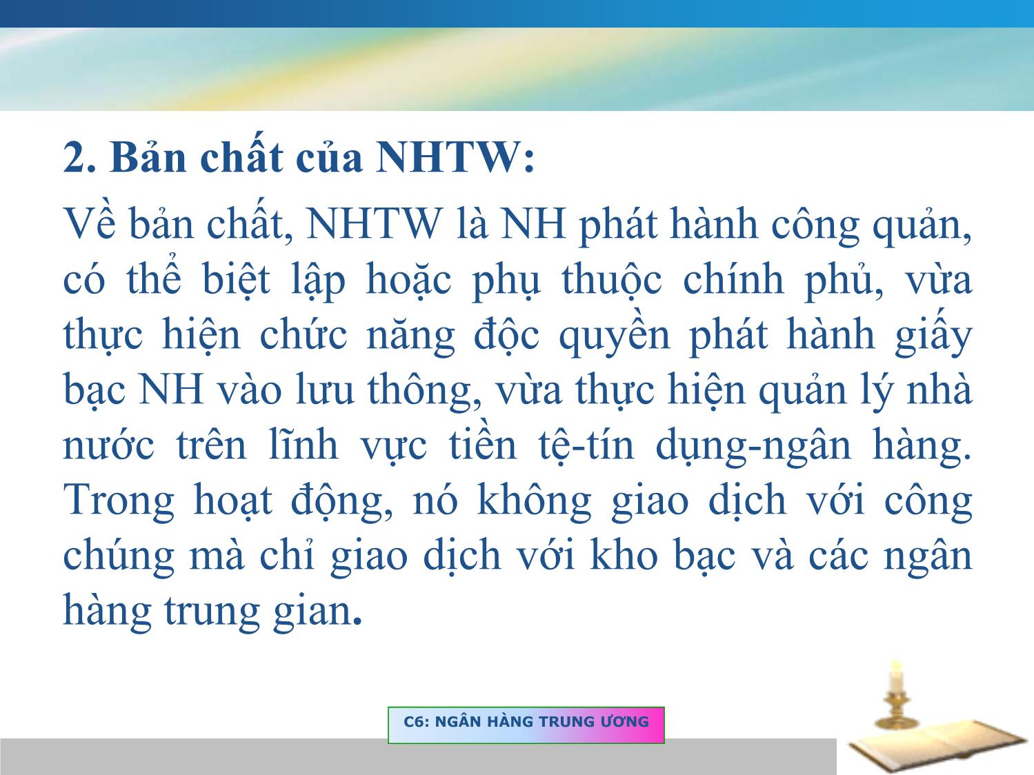 Bài giảng Tài chính tiền tệ - Chương 2, Phần 1: Ngân hàng Trung ương trang 2