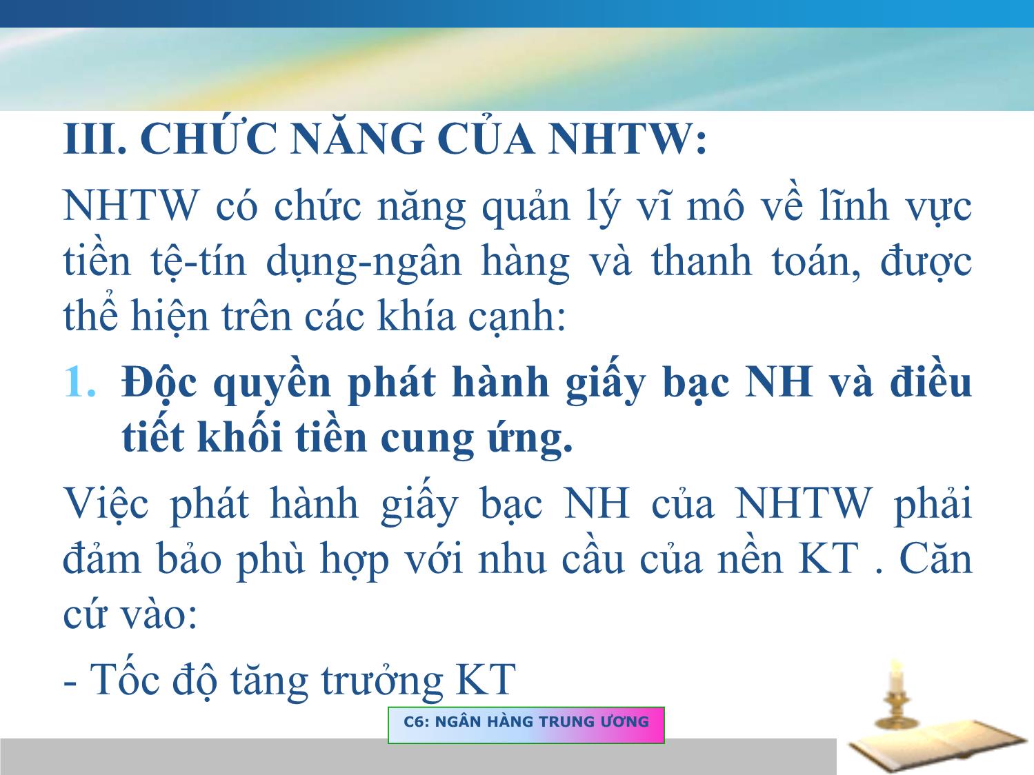 Bài giảng Tài chính tiền tệ - Chương 2, Phần 1: Ngân hàng Trung ương trang 5