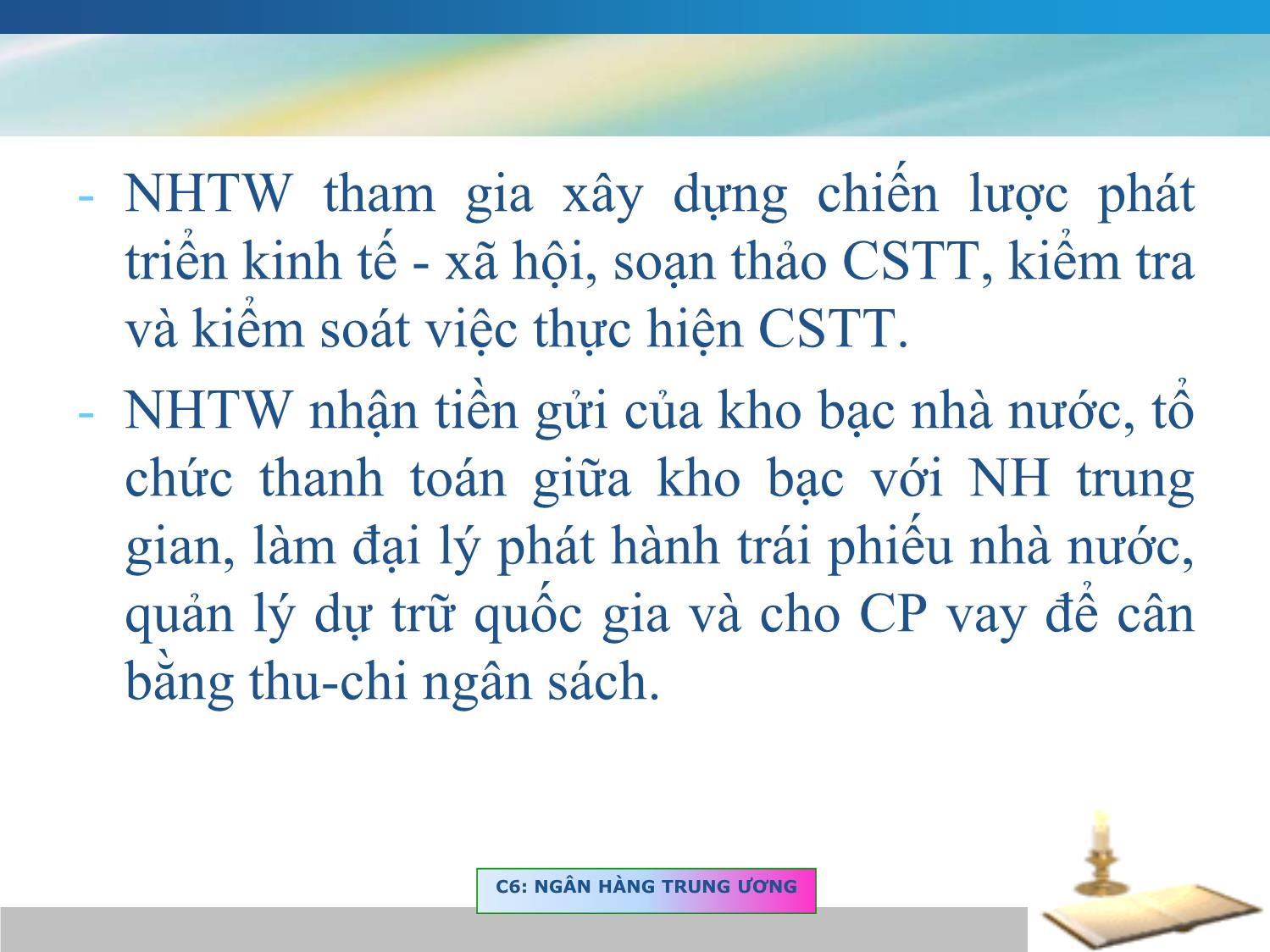 Bài giảng Tài chính tiền tệ - Chương 2, Phần 1: Ngân hàng Trung ương trang 8