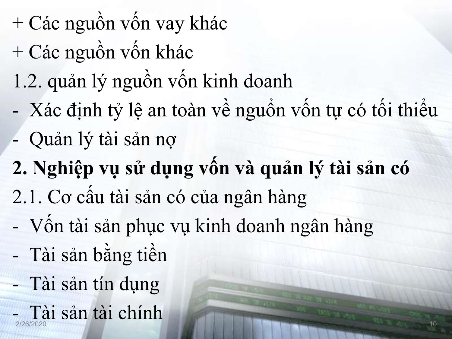 Bài giảng Tài chính tiền tệ - Chương 2, Phần 2: Ngân hàng Thương mại trang 10