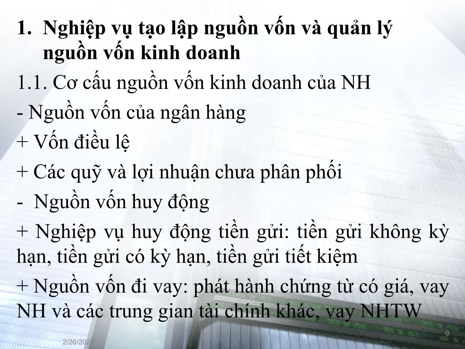 Bài giảng Tài chính tiền tệ - Chương 2, Phần 2: Ngân hàng Thương mại trang 9