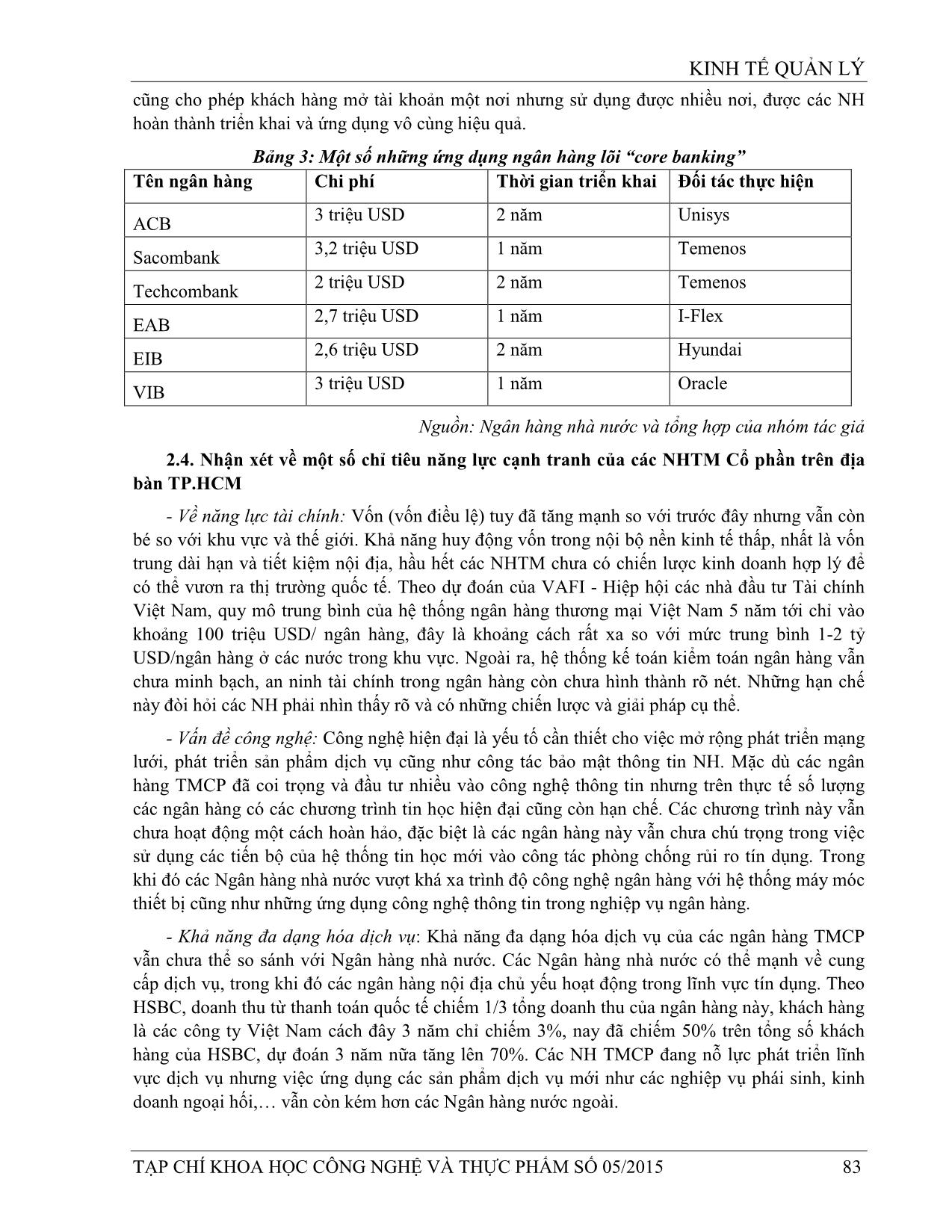 Tăng cường năng lực tài chính và hiện đại hóa công nghệ tại các ngân hàng TMCP trên địa bàn TP HCM đáp ứng yêu cầu cạnh tranh trong điều kiện hội nhập trang 9