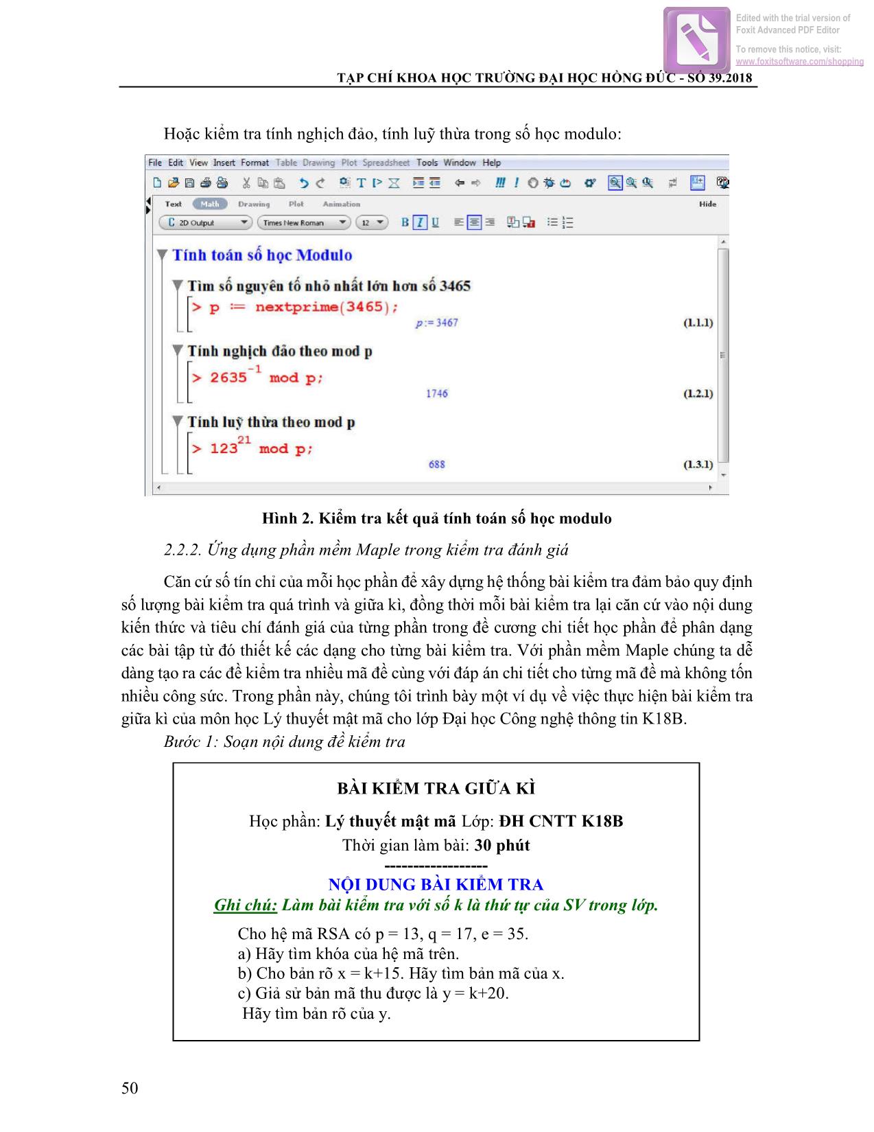 Ứng dụng phần mềm Maple để xây dựng hệ thống bài kiểm tra đánh giá kết quả học tập trang 3