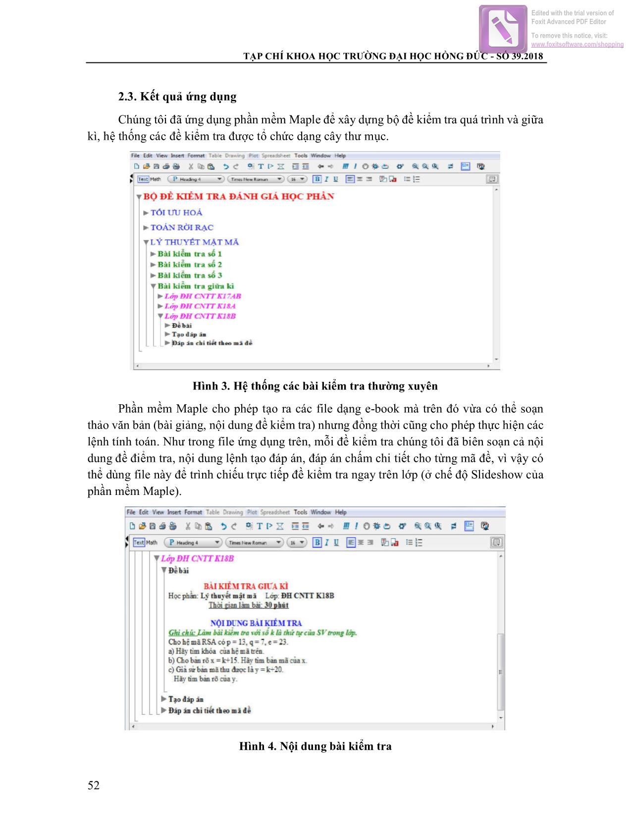 Ứng dụng phần mềm Maple để xây dựng hệ thống bài kiểm tra đánh giá kết quả học tập trang 5