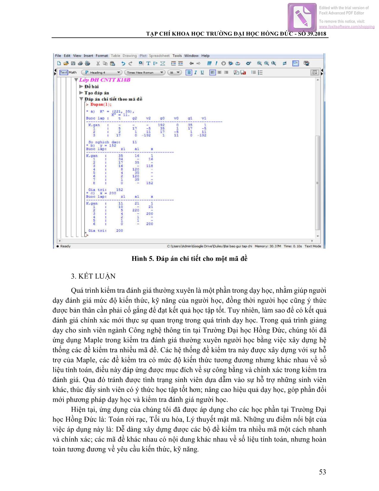 Ứng dụng phần mềm Maple để xây dựng hệ thống bài kiểm tra đánh giá kết quả học tập trang 6