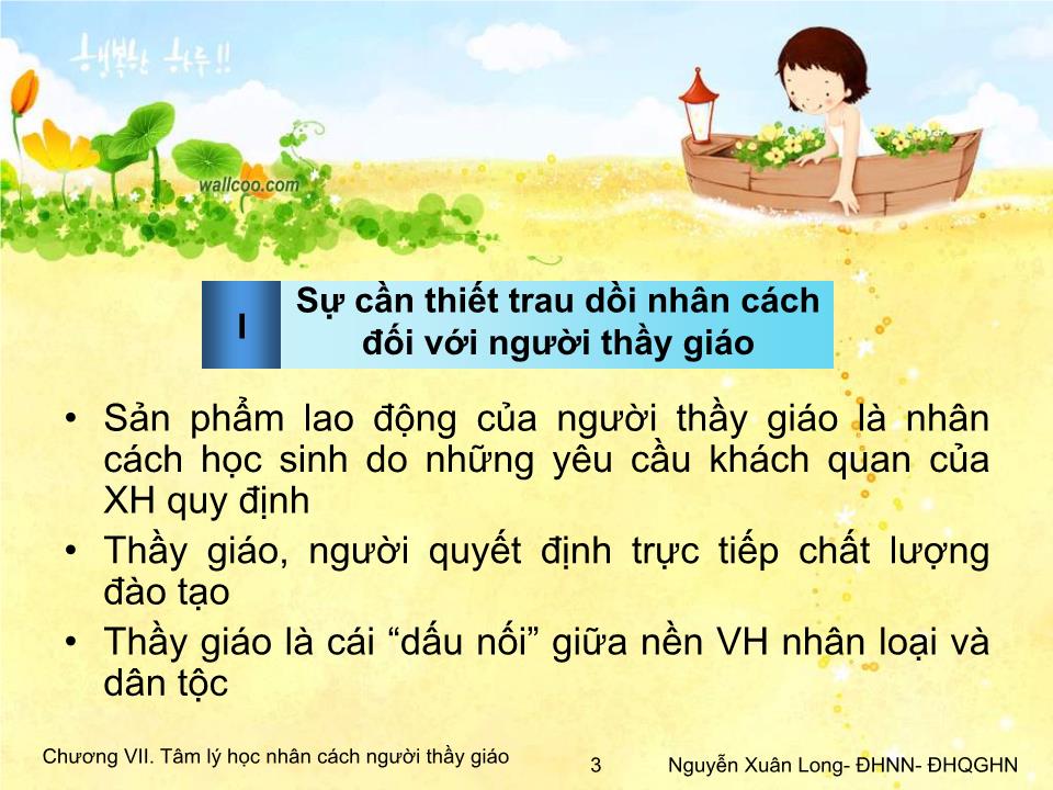 Bài giảng Tâm lý học 2 - Chương VII: Tâm lý học nhân cách người thầy giáo trang 3