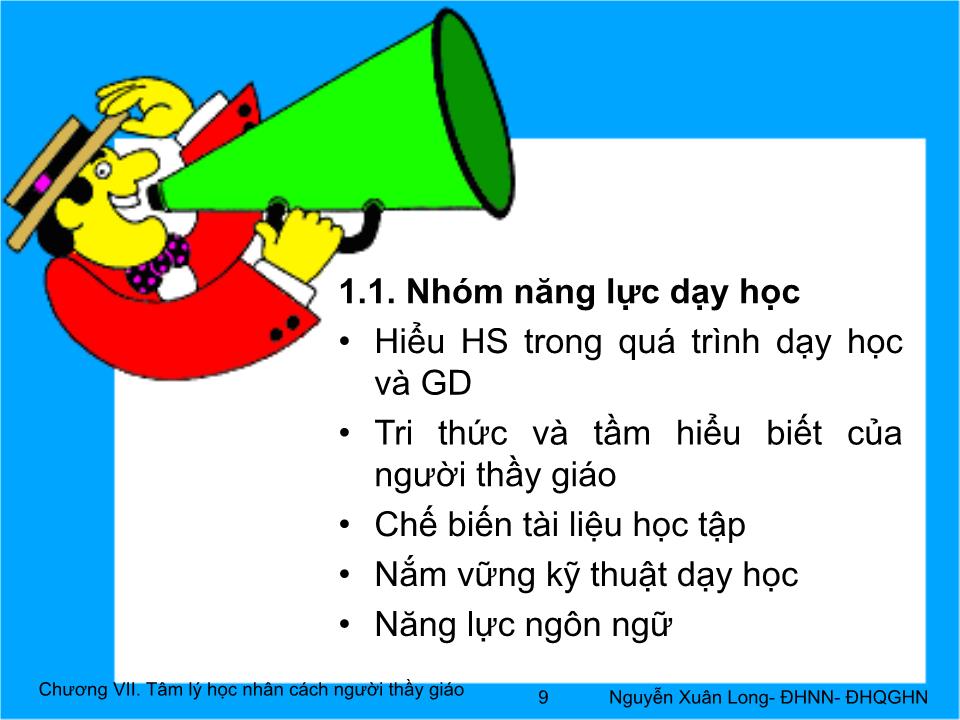 Bài giảng Tâm lý học 2 - Chương VII: Tâm lý học nhân cách người thầy giáo trang 9