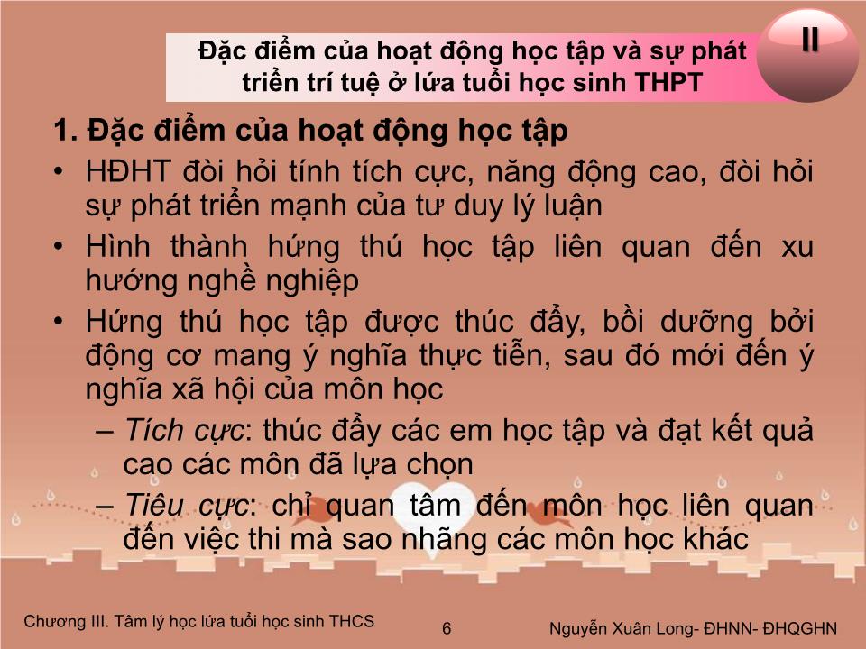 Bài giảng Tâm lý học 2 - Chương IV: Tâm lý lứa tuổi học sinh THPT trang 6